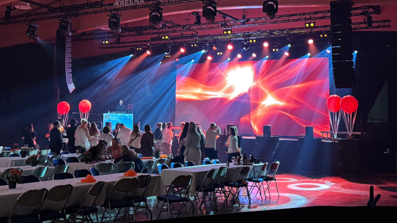 Large format LED screen at an arena event